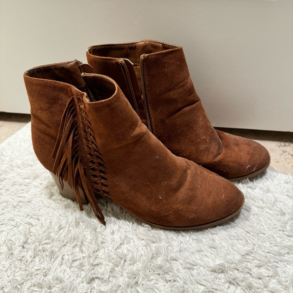 Brown Maurices Fringe Booties